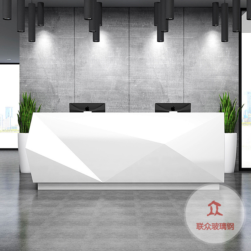 酒店美陳商場服務(wù)前臺(tái)玻璃鋼辦公家具創(chuàng)意藝術(shù)波浪形吧臺(tái)生產(chǎn)廠家